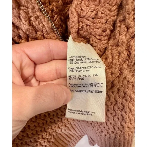 3.1 Phillip Lim Tan Cotton + Cashmere Cableknit Chunky Sweater 1/4 Zip Sz M LUX - Picture 6 of 6